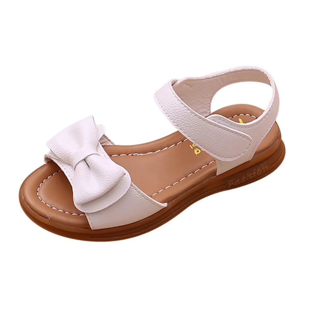 2019 новые детские сандалии для девочек из искусственной кожи, для детей сандалии девочек Нескользящие лук туфли принцессы для девочек