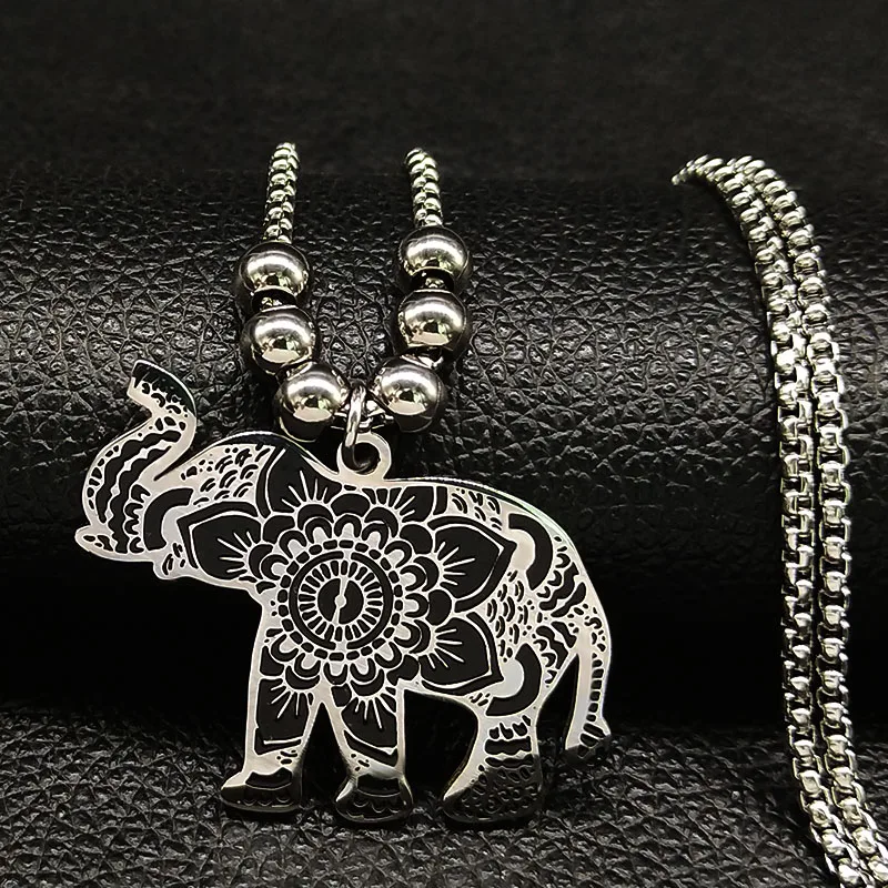 Модный браслет-цепочка из нержавеющей стали с эмалью в виде слона, женское длинное ожерелье серебряного цвета, ювелирные изделия, bisuteria N18752
