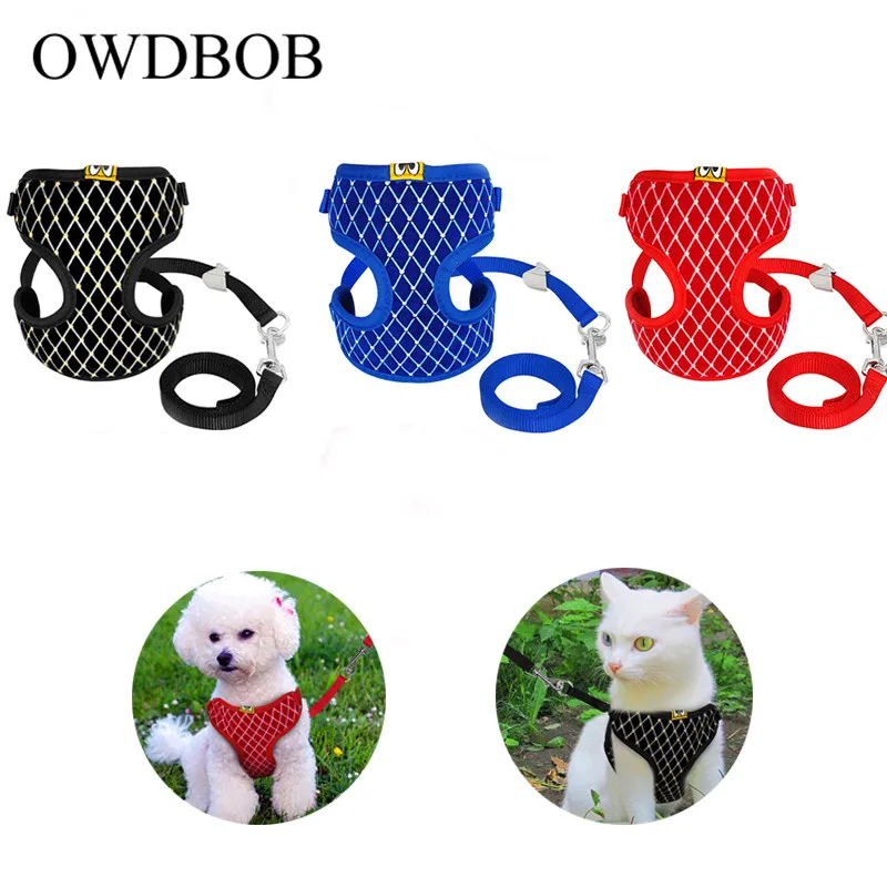 

OWDBOB Pet Dog Harness and Leash Set Breathable Mesh Cat Harnesses Vest Puppy Small Large Dog Walking Lead Leash Pet Supplies