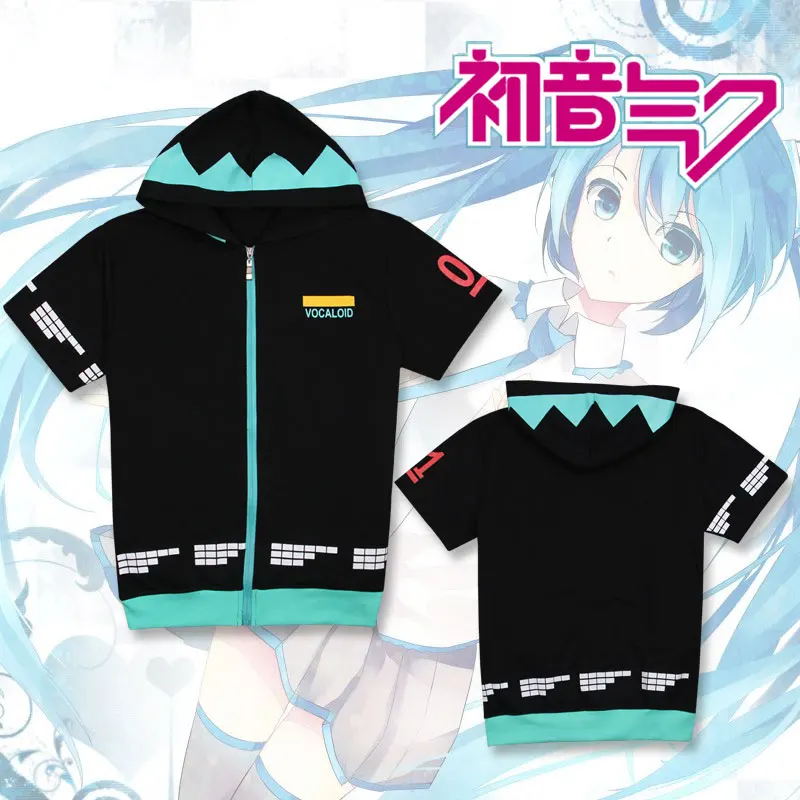

Hatsune Miku Vocaloid Fashion Casual T shirt Short Sleeve For Men T-shirt for Zipper T shirts