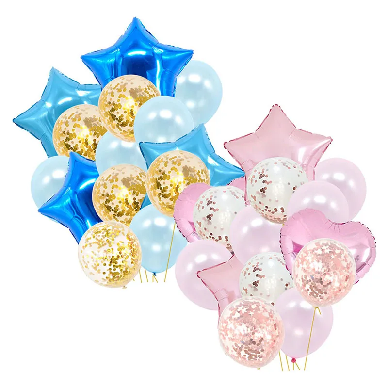 14 шт Синий Розовый тема конфетти из фольги шар с днем рождения украшения баллоны с гелием мальчик девочка ребенок душ вечерние принадлежности