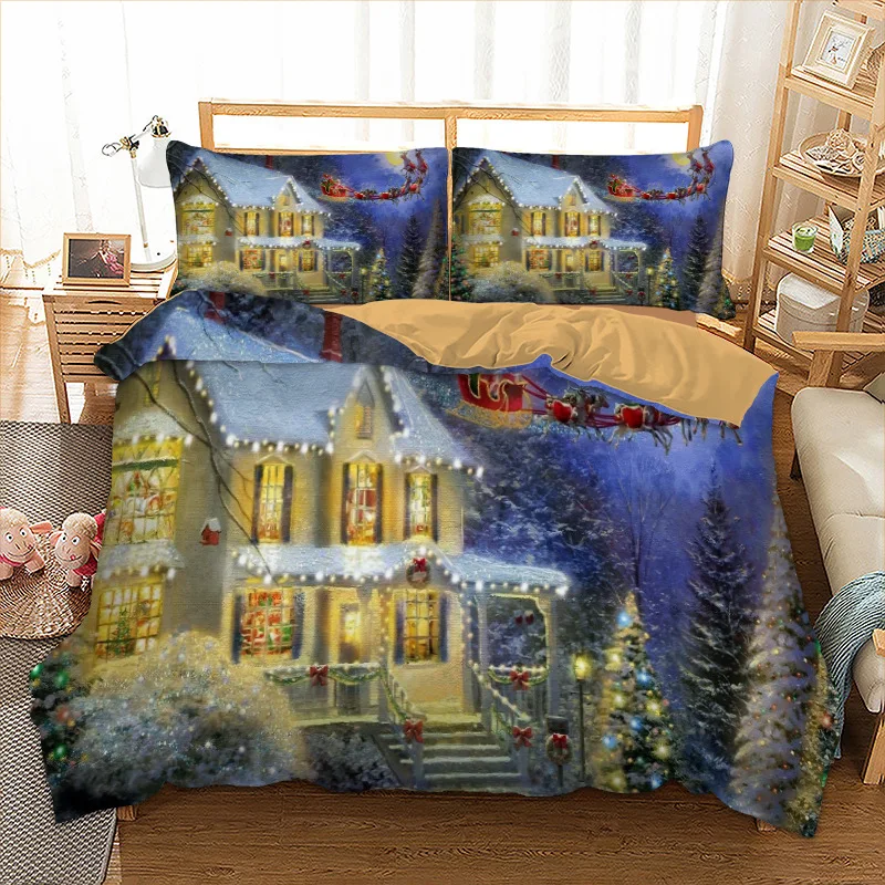 Xmas Bedding Set Merry Christmas Duvet Cover Pillow Cases Twin