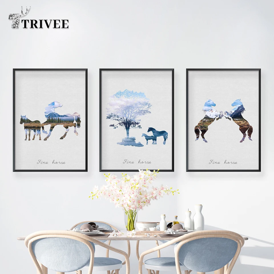 3 Pieces/Set Canvas Poster Living Room Wall Art Abstract Horse Paintings HD Prints Pictures Home Decor Bedroom | Дом и сад