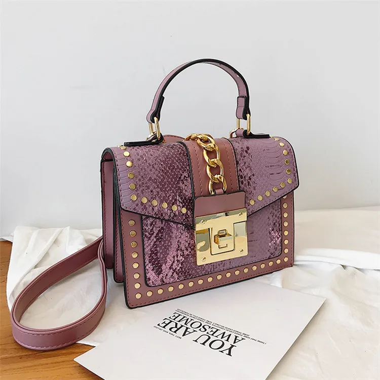 TOYOOSKY Luxury Handbag Designer Shoulder Bags For Women Serpentine Leather Flap Chain Ladies Messenger Bags Sac A Main - Цвет: Purple