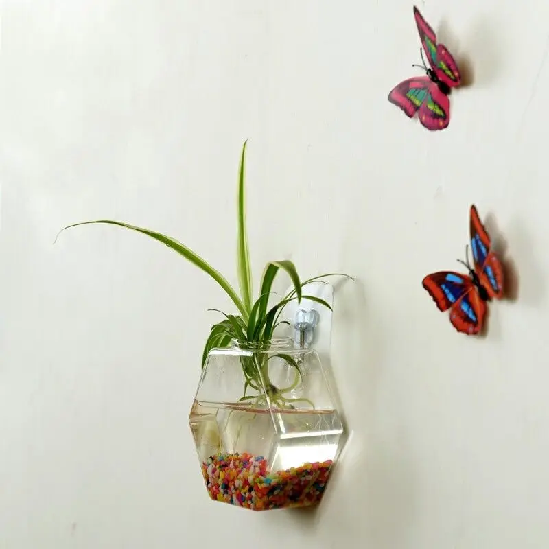 New Home Living Room Decor Glass Wall Hanging Flower Plant Vase Container