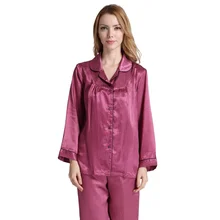 Женская сатиновая Пижама на весну и осень с принтом в горошек, классические шелковые пижамы, женские длинные комплекты из двух предметов, одежда для сна