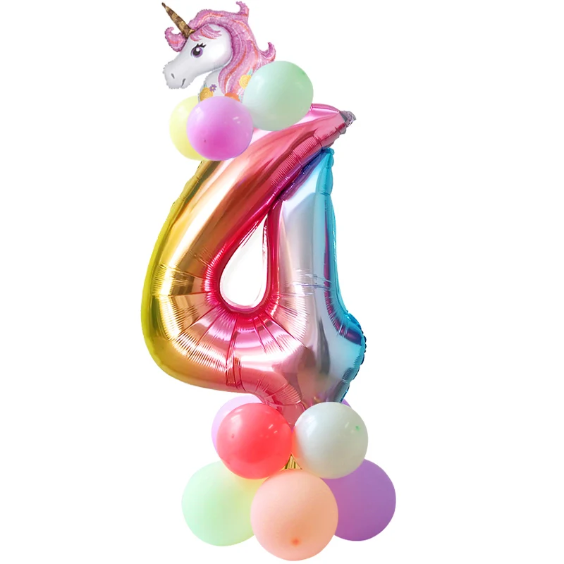 16 шт Единорог шары на день рождения 32 дюйма Радужный шар с цифрами украшения на день рождения детский воздушный шар «С Днем Рождения» номер баллон - Цвет: 4