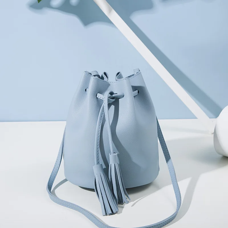 SMILEY SUNSHINE summer small women messenger bags candy color tassel ladies crossbody bags korean mini bucket shoulder bags new