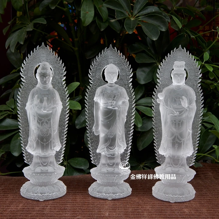 Стеклянная Западная троица стеклянные статуи Гуаньинь Будды стеклянная