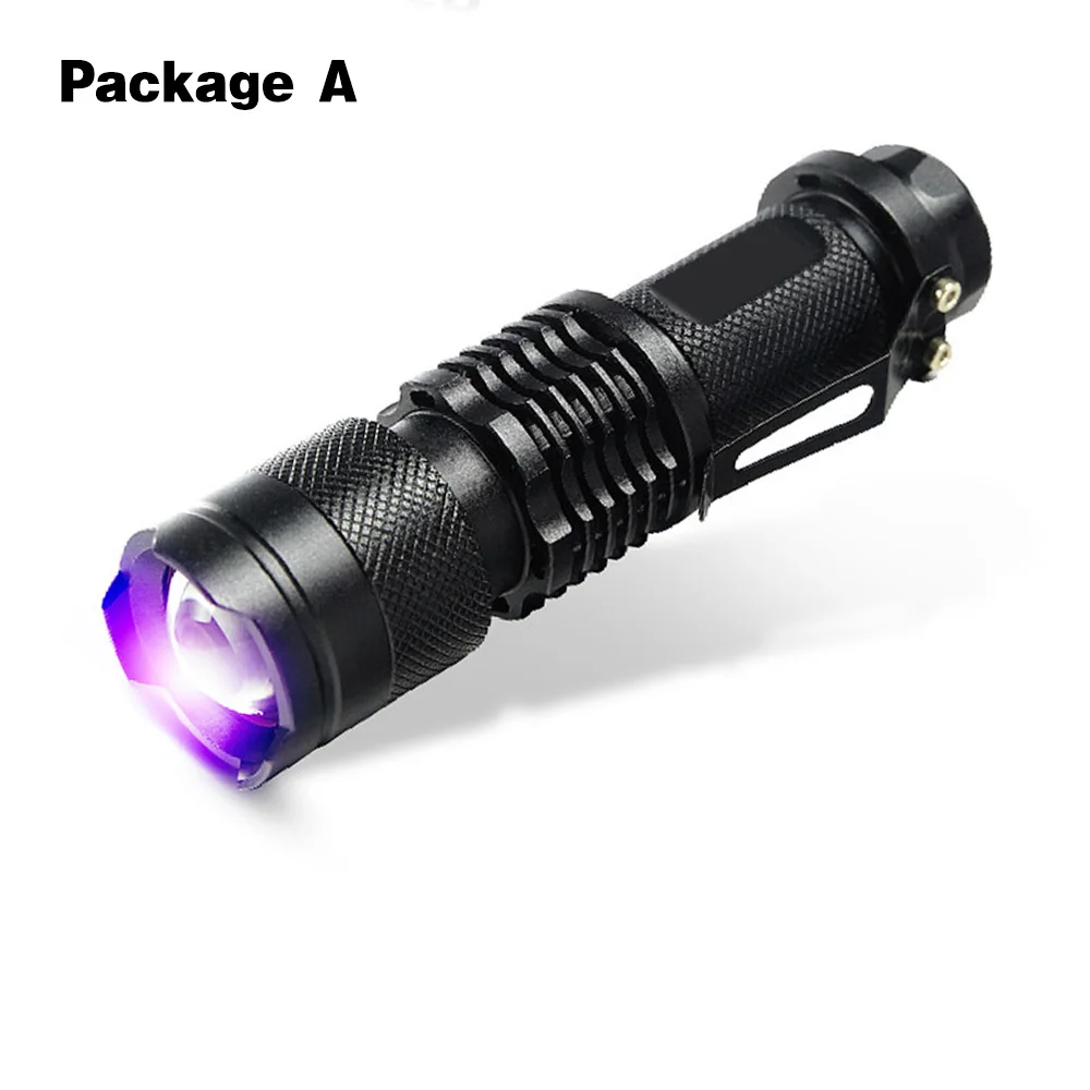 Ультрафиолетовый светильник с УФ-вспышкой, мини-светильник с функцией зума, УФ-черный светильник, детектор пятен в моче, детектор пятен в виде скорпиона, батарея AA/14500 - Испускаемый цвет: Package A