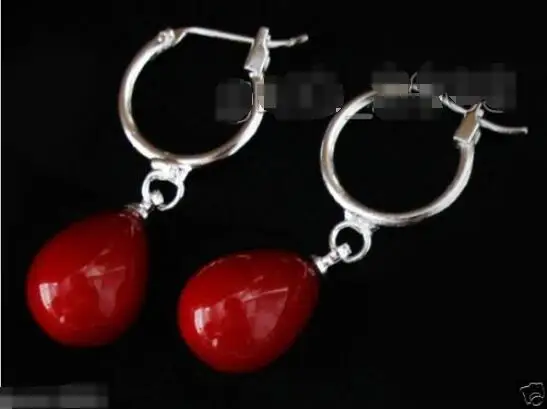 

Hot sale new Style >>>>AAA Dangle Genuine 10x14mm Red Teardrop South Sea Shell Pearl Earrings -Top quality free shipping