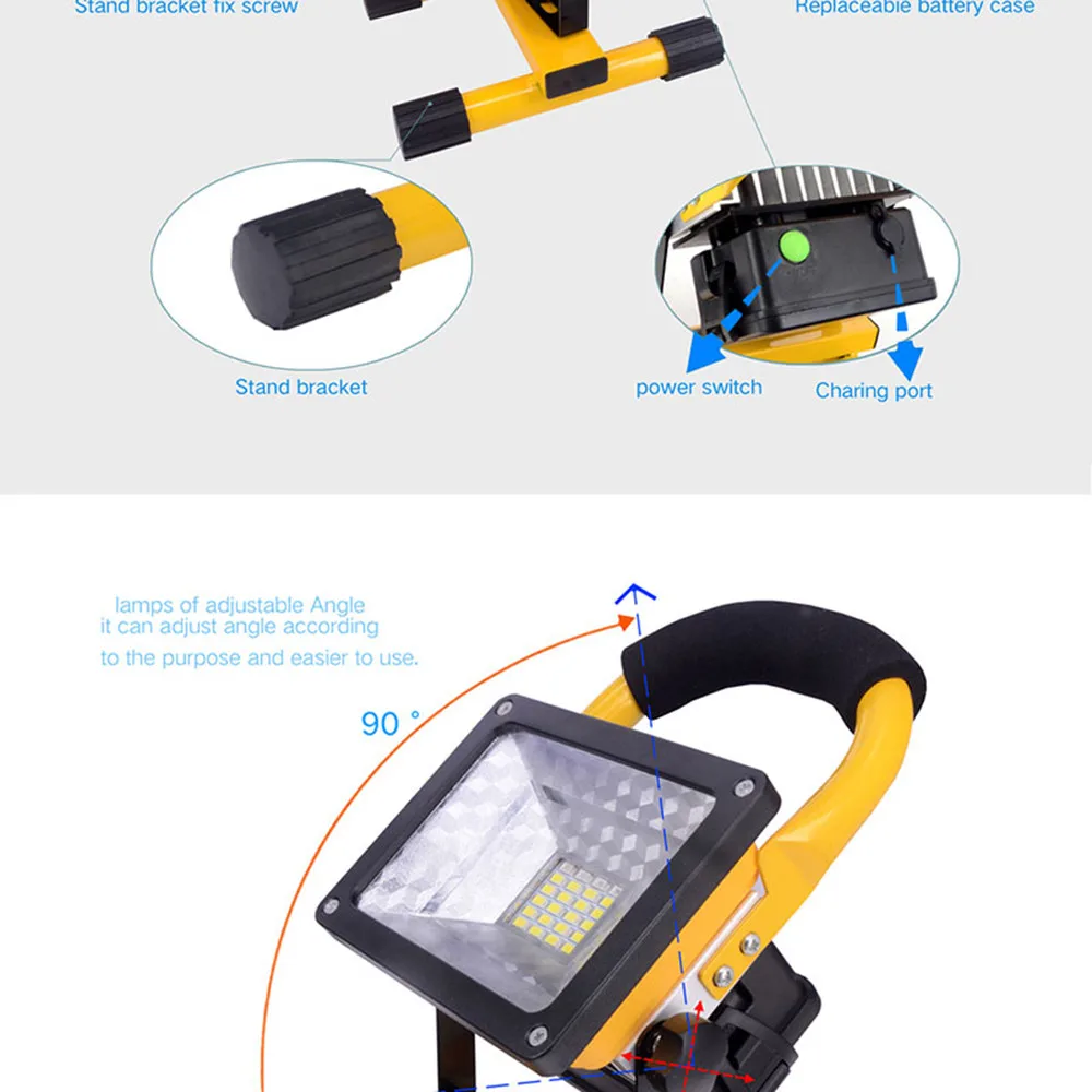 Светодиодный уличный светильник 30 Вт с перезаряжаемой батареей 2400Lm Беспроводная портативная лампа желтый светодиод для кемпинга рыбалки