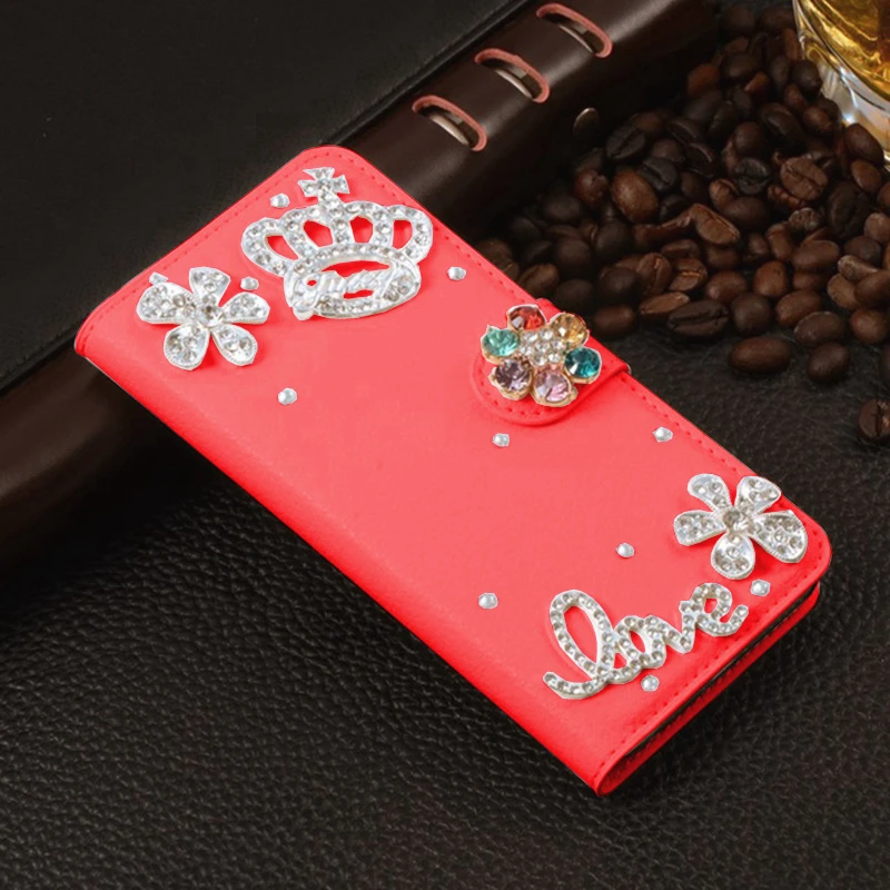3d الفضة تاج الحب الكلمات اليدوية الماس حجر الراين محفظة جلد حالة ل oneplus 5 المغناطيسي فليب غطاء حامل حقيبة الهاتف