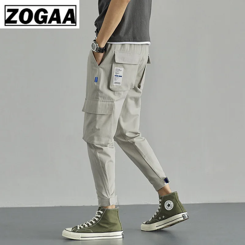 

ZOGGA Solid Ankle-Length Cargo Pants Men Cotton/polyester Mid-Waist Quick-Dry Men Pants with Drawstring NO Fade/shrink/pilling