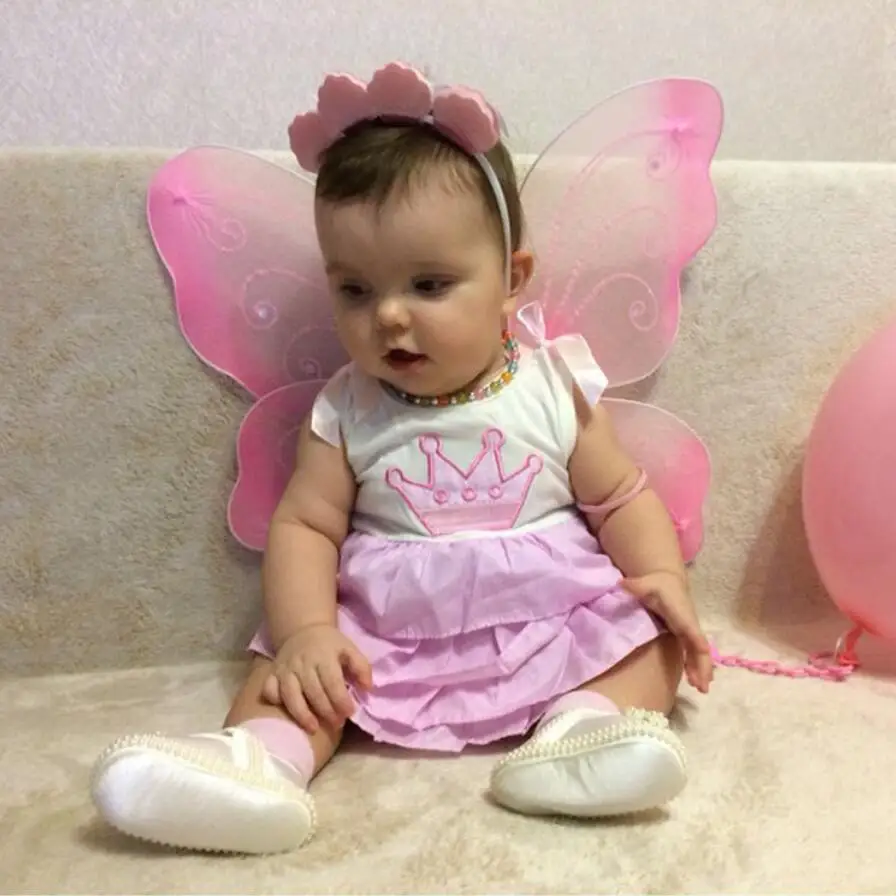 New Summer Toddler Baby Girls Clothes Crown Print Multilayer Princess