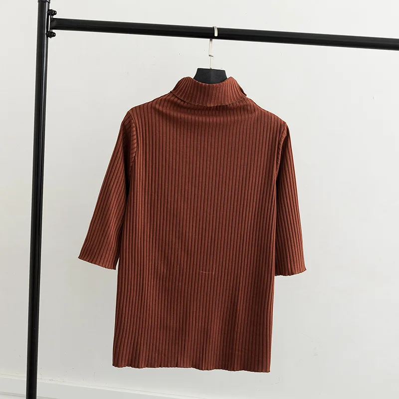 New Spring Sweaters Solid Pullovers Three Quarter Sleeve Casual Plus Size Turtleneck Knitted Sweater 3 Colors KKFY3067
