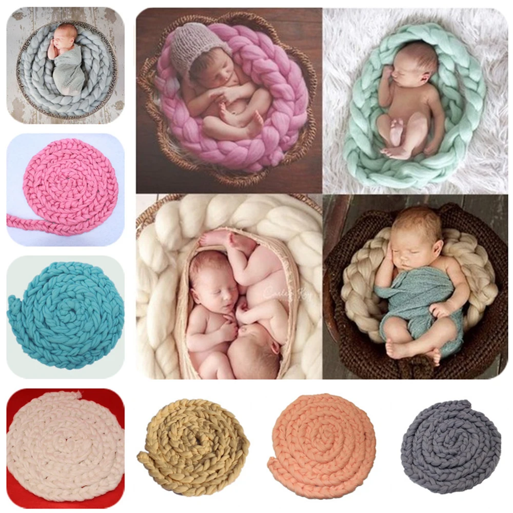 

Handmade Woven Baby Blankets Wool Crochet Baby Blanket Newborn Twisted Braid Photography Props Chunky Knit Blanket Basket Filler