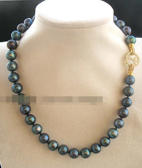

08149 freshwater pearl peacock black 11-12mm necklace 18" nature