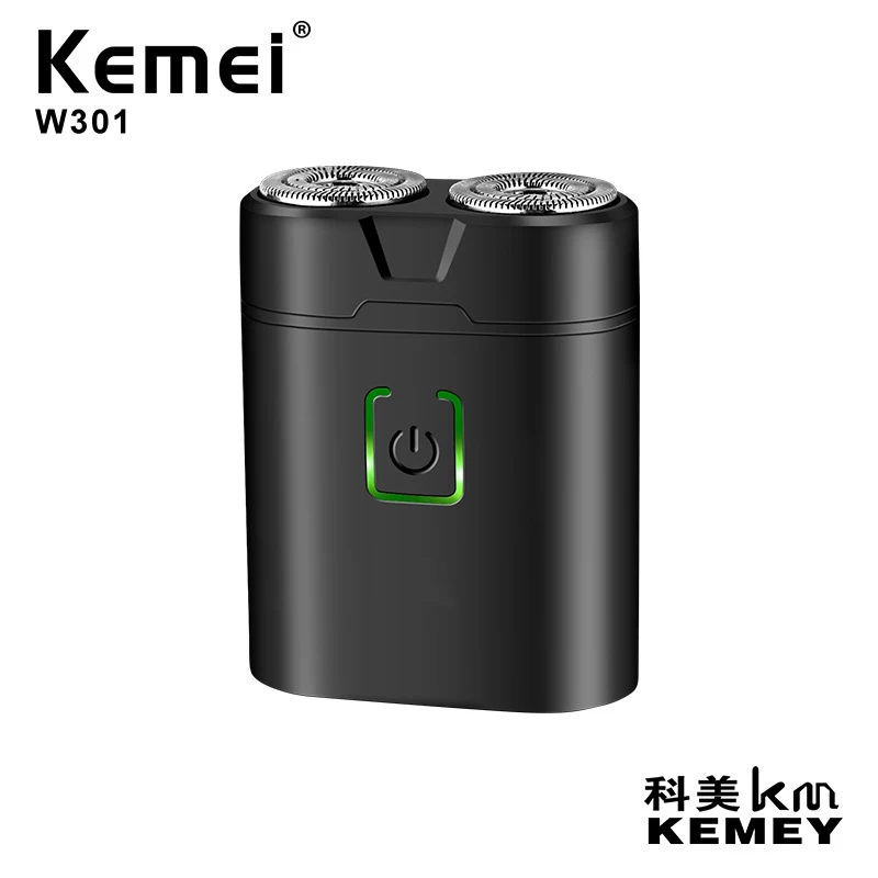 Kemei портативные мини-электробритвы с двойным кольцом, бритвенный станок для мужчин, водонепроницаемая моющаяся Бритва для бороды, заряжаемая от USB - Цвет: black