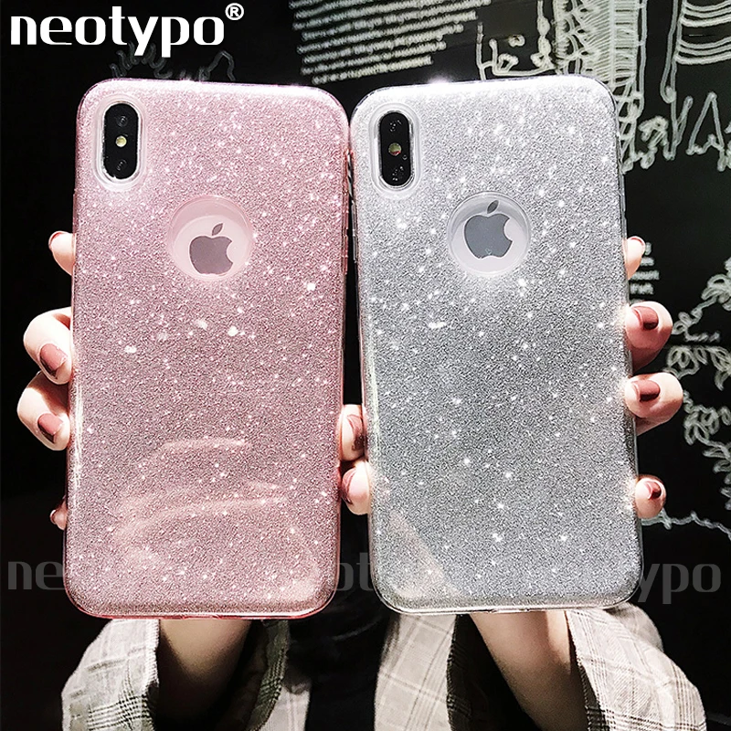 

Fashion 3 IN 1 Gradient Glitter Cover for iPhone X XS MAX XR Case Clear PC+TPU Coque for iphone 7 8 plus 6 6s plus Bling Cases