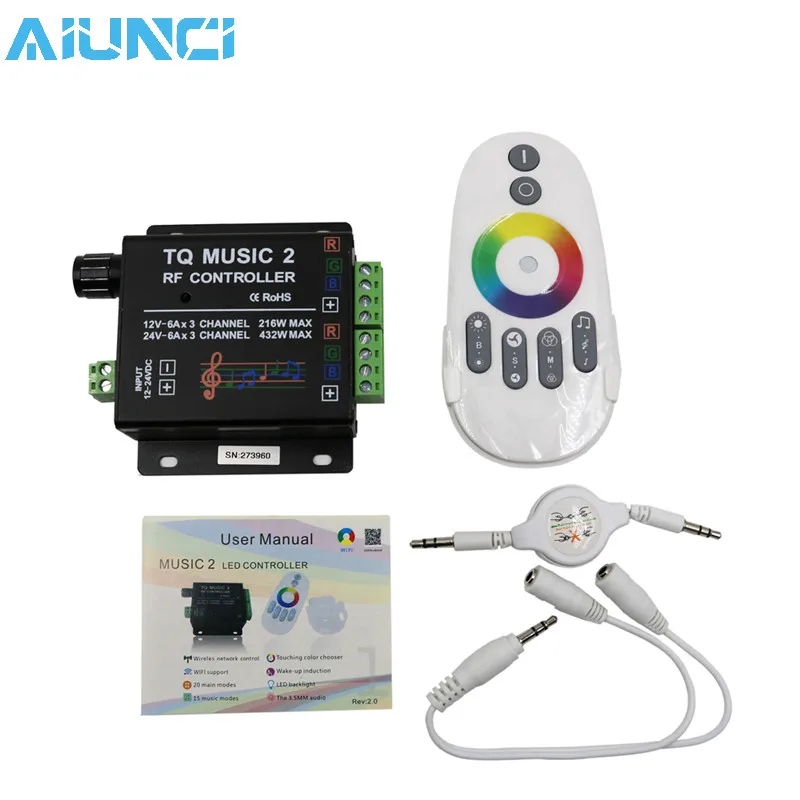 

Music LED RGB Controller DC12-24V Intelligent Sonic Sensitivity LED Backlight Control with RF Touch Remote Controller.
