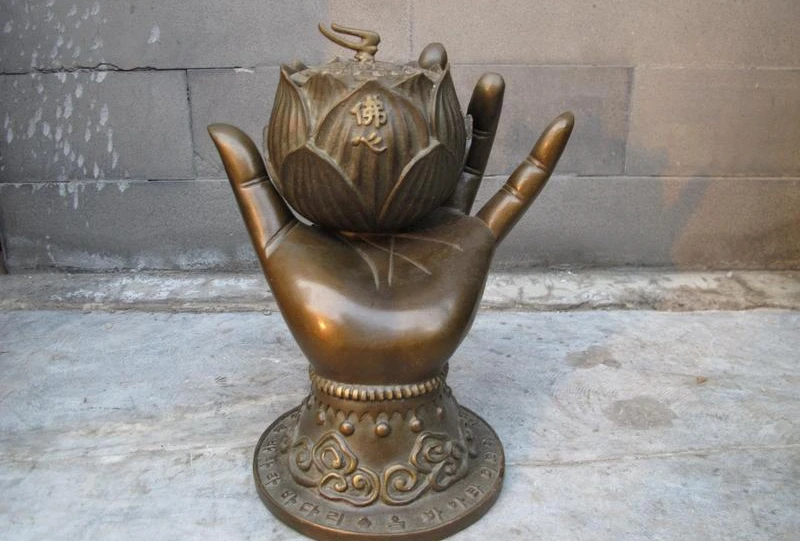 

Chinese Copper Bronze Kwan-yin Bodhisattva Buddhism Hand incense burner Censer a 0518