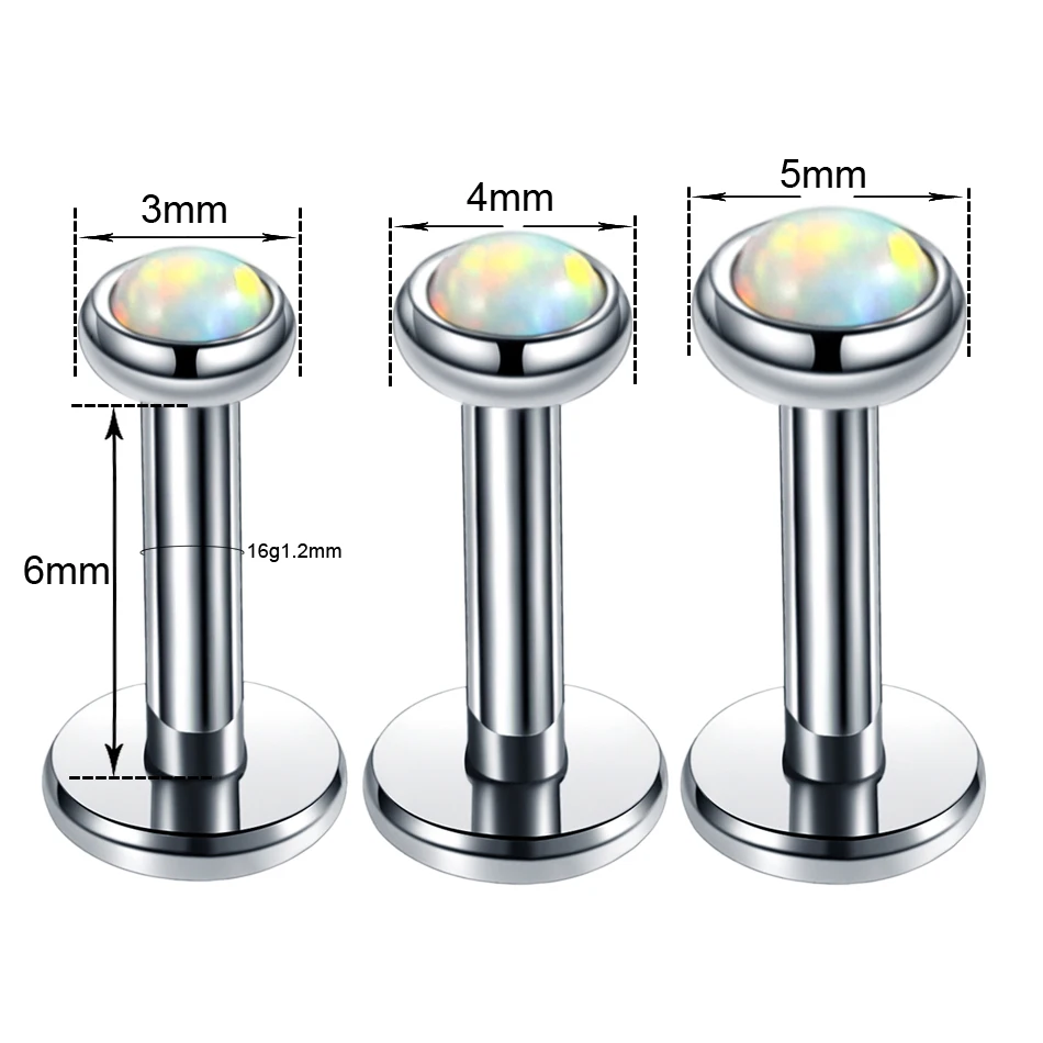 Steel Internally Thread Opal Stone Ear Helix Tragus Barbell Piercing Opal Labret Stud Lip Rings Sexy Girls Jewelry 16g 3pcs/lot
