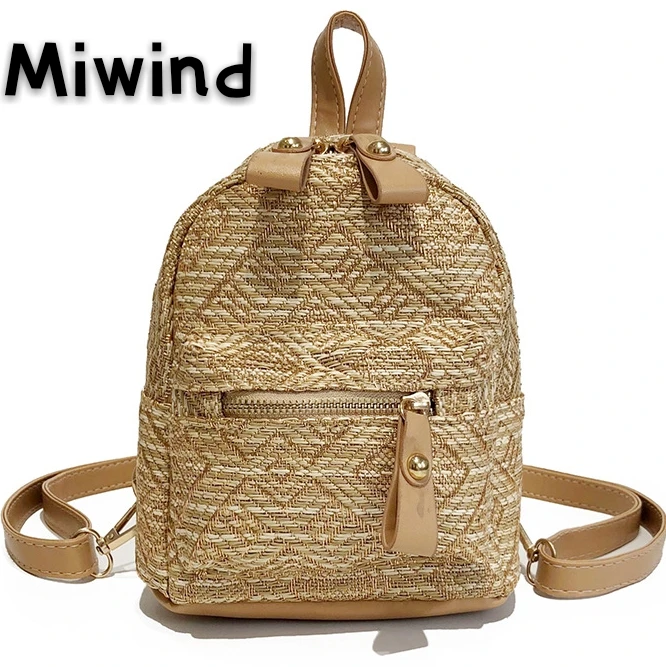 MWIIND Summer Straw Backpacks Women Rucksack Bohemian Beach Mini
