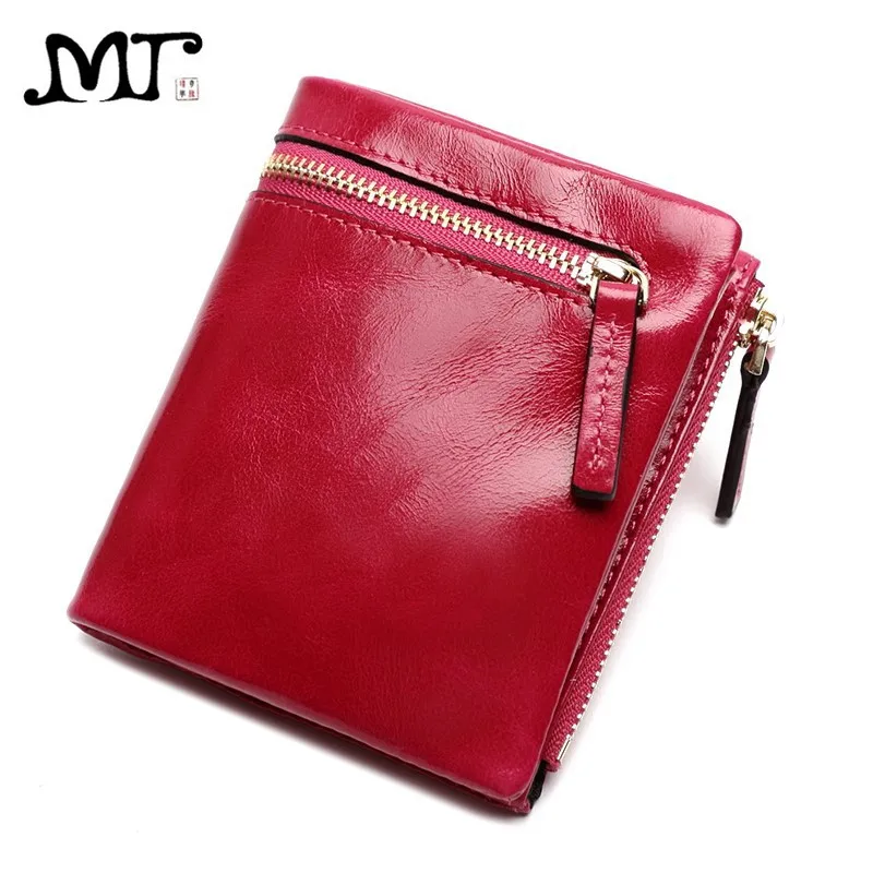 

MJ Genuine Leather Women Wallets Bi-Fold Real Cow Leather Short Wallet Female Purse Card Holder Coin Purse ID Photo Window