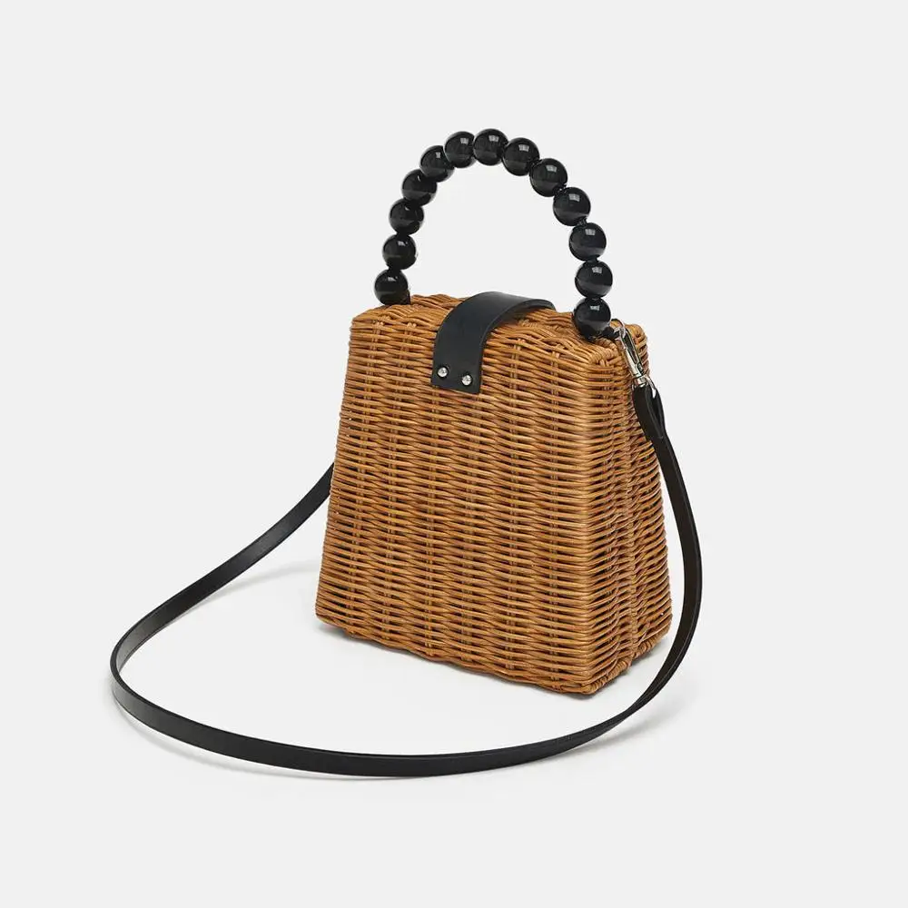 

COZMOZ bag rattan box hand top-handle tote bags for beach women summer woven beaded straw bag handbags crossbody shoulder bag