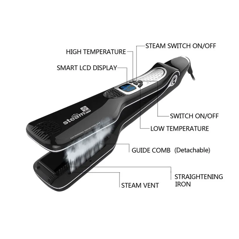 

LCD Display Fashion Personalized Steam Hair Flat Iron Professional Steam-pod Hair Straightener Iron Fast PTC Heating