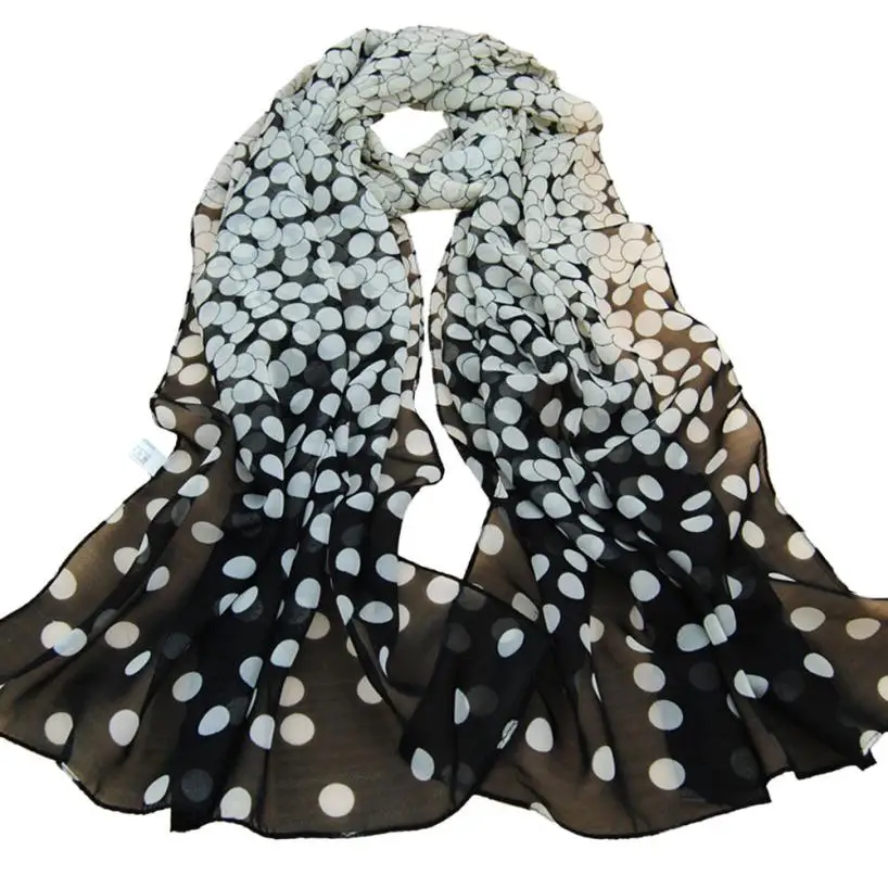 Женский шарф в горошек, длинный, большой размер, мягкий, женский шарф, элегантная шаль, градиентный цвет, удобный шифоновый шарф#10 - Цвет: Black