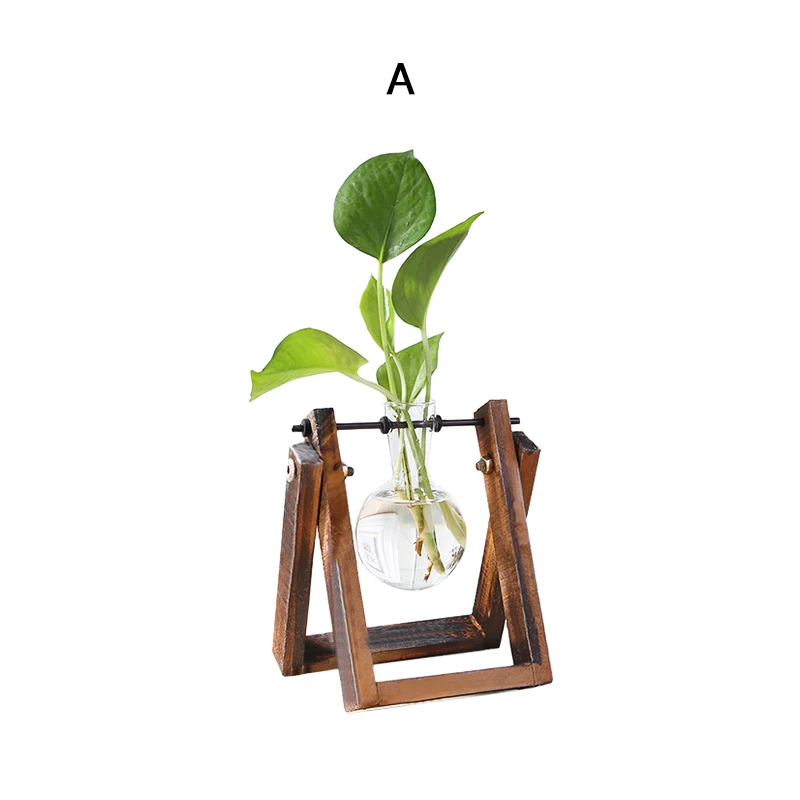 Новинка, стеклянная и деревянная ваза для растений, настольный стол для террариума, гидропоника, бонсай, цветочный горшок, подвесные горшки с деревянным поддоном - Цвет: A