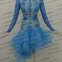 Новое прибытие, Румба Jive Chacha латинское танцевальное платье, бальное платье, танцевальная одежда, латинское платье, Танго Сальса Самба, синий цвет