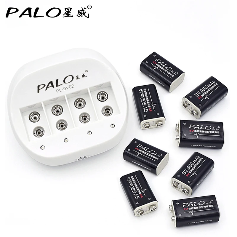 

4 slots 9V Battery Charger for 9v 6f22 battery + 8 pcs 9v Li-ion 600mah batteries