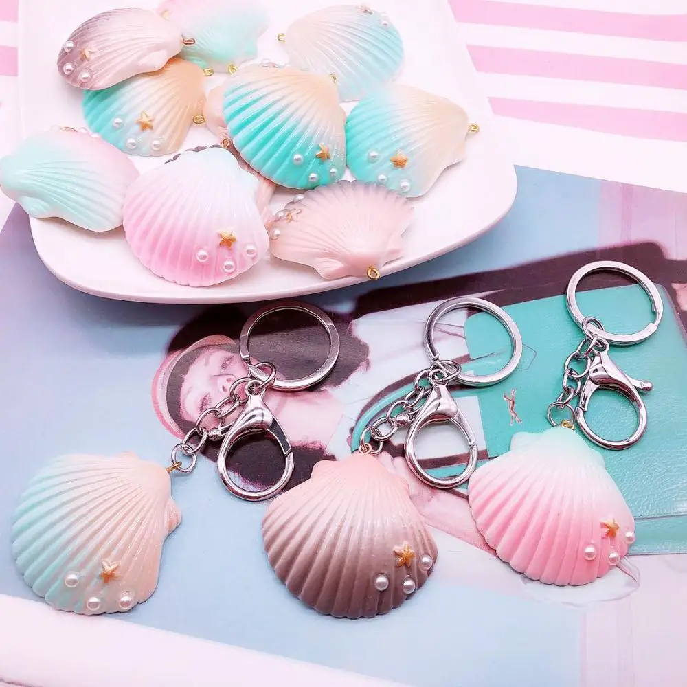 

Glitter Resin Shell KeyChain for Girls Lovely Fashion Conch Vocation Key Chain Ring Wholesale Women Accessories Gift Jewellery