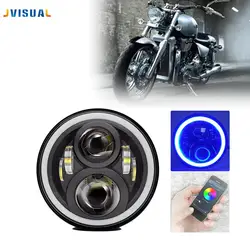 7 "RGB Multi-Цвет Bluetooth светодио дный Halo Ангел глаз H4 проецирования фар 7 дюймов Chrome/черный для Jeep Wrangler Land Rover