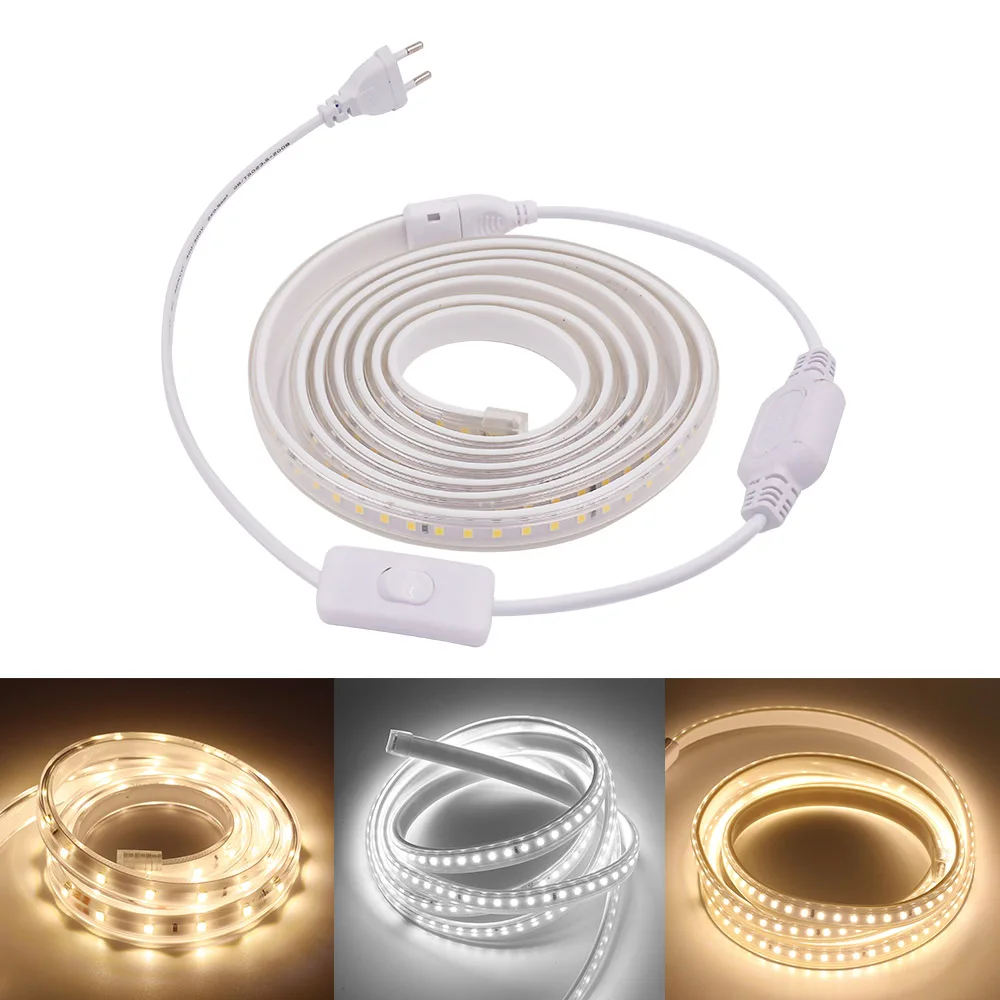 cheap 220V LED Strip 2835 High Safety High Brightness 8W m 16W m Flexible LED Light Outdoor Waterproof LED Strip Light on off Switch