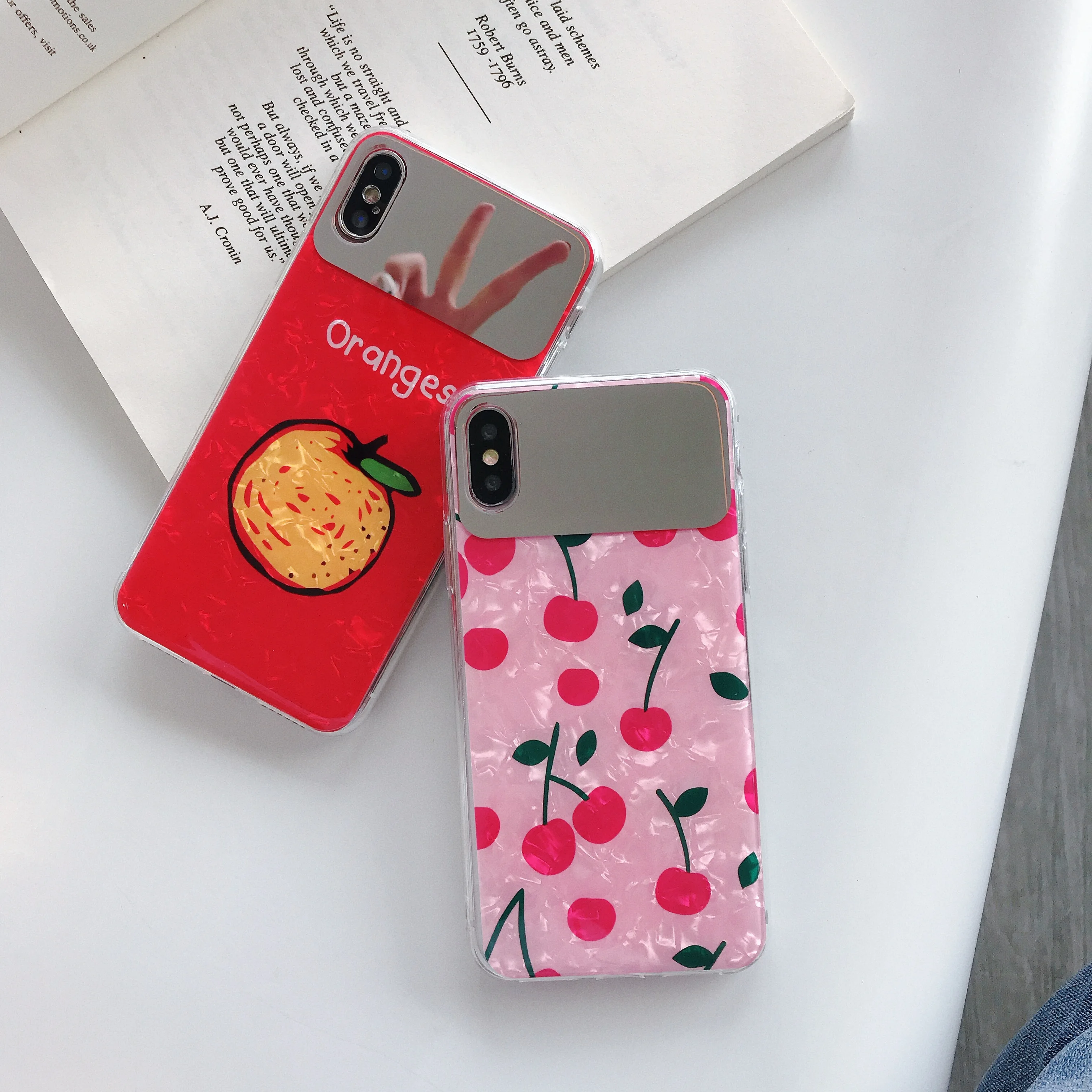 

FastDeng Delicious Orange cherry Pattern cover for iPhone 6 7 8p case Luxury mirror Sea Shell cover for iPhone X XS Max XR case