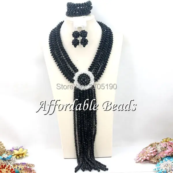 Black Wedding Crystal Jewelry Set Best Selling Nigerian Beaded Jewelry Set Hot Item BN153