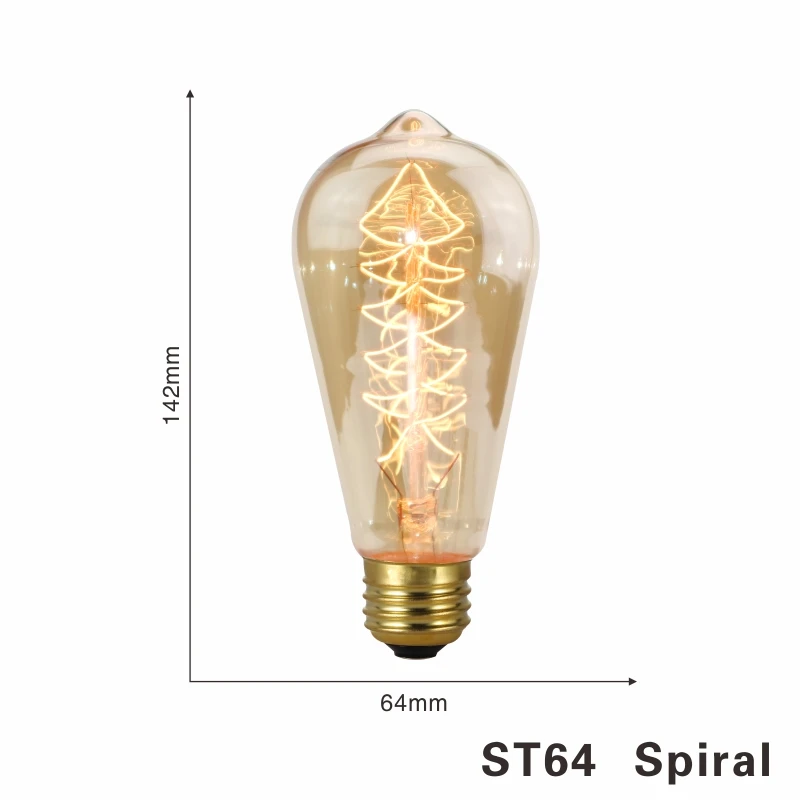 LARZI Винтаж Эдисон лампы 220V подвесной светильник в стиле ретро E27 40 Вт накаливания светильник A19 A60 ST64 T10 T45 T185 G80 G95 нити светильник лампочка - Цвет: ST64 spiral