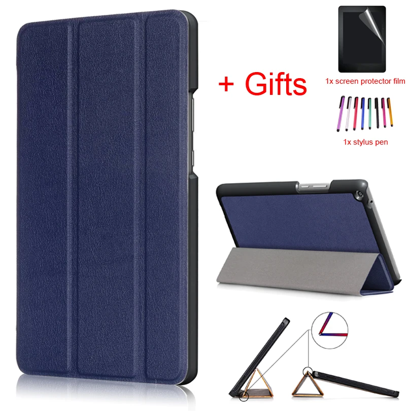 Ультра тонкий чехол Funda для HUAWEI MediaPad T3 8 KOB-L09 KOB-W09 8 "одноцветное из искусственной кожи на магните чехол с принтом + Защитная пленка на экран +