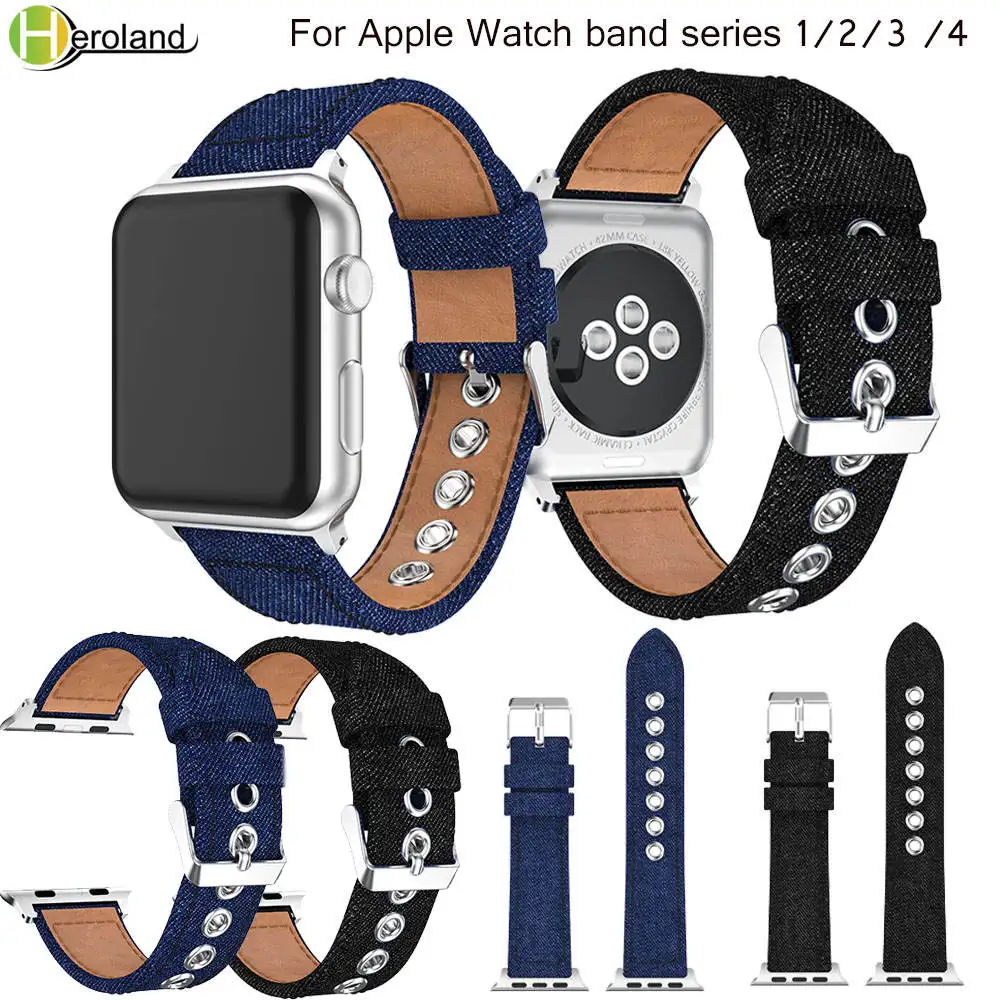 Тканевый джинсовый ремешок для Apple Watch series 1/2/3 /4 42 мм 38 браслет i watch band 4 40 44 холщовый