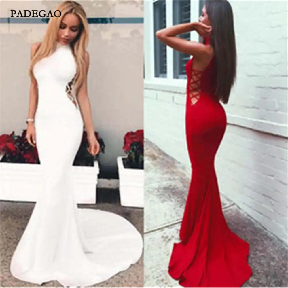 

Fashion Sexy Evening Dresses Mermaid Party Dress High Neck Sleeveless Sweep Train Plus Size 2019 Evening Dress Party Wear