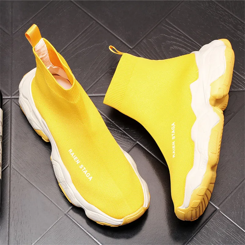 

New Knitted Men Fashion High Top Sneakers Spring Autumn Casual Breathable Boots Microfiber Shoes 4#15/15D50