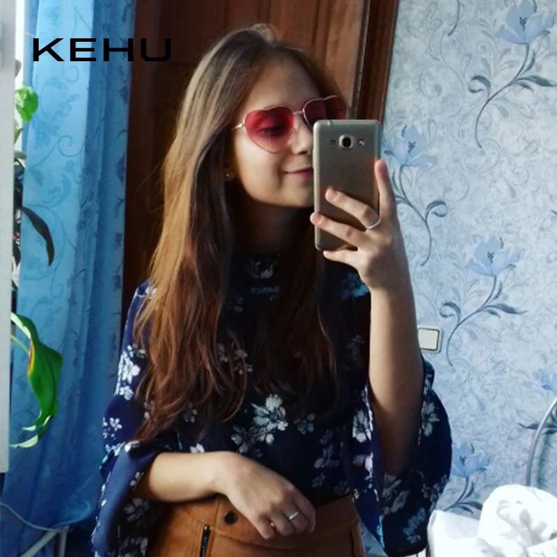 Kehu Новая мода сердце форме многокрасочный очки солнцезащитные женские металлические Светоотражающие Модные солнцезащитные очки Мужчины зеркало новые k9073