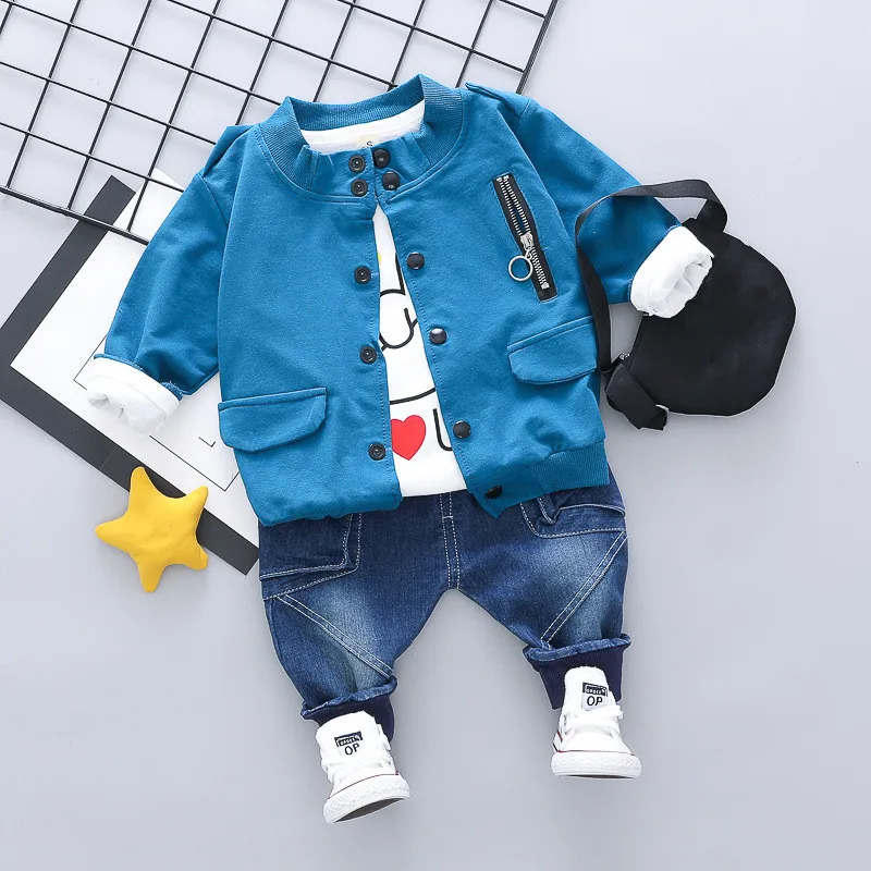 

New Baby Boys Coat Long Sleeve Shirt Jeans 3pcs Kids Clothing Set For Boys Love Letter Print Fashion Toddler Clothes