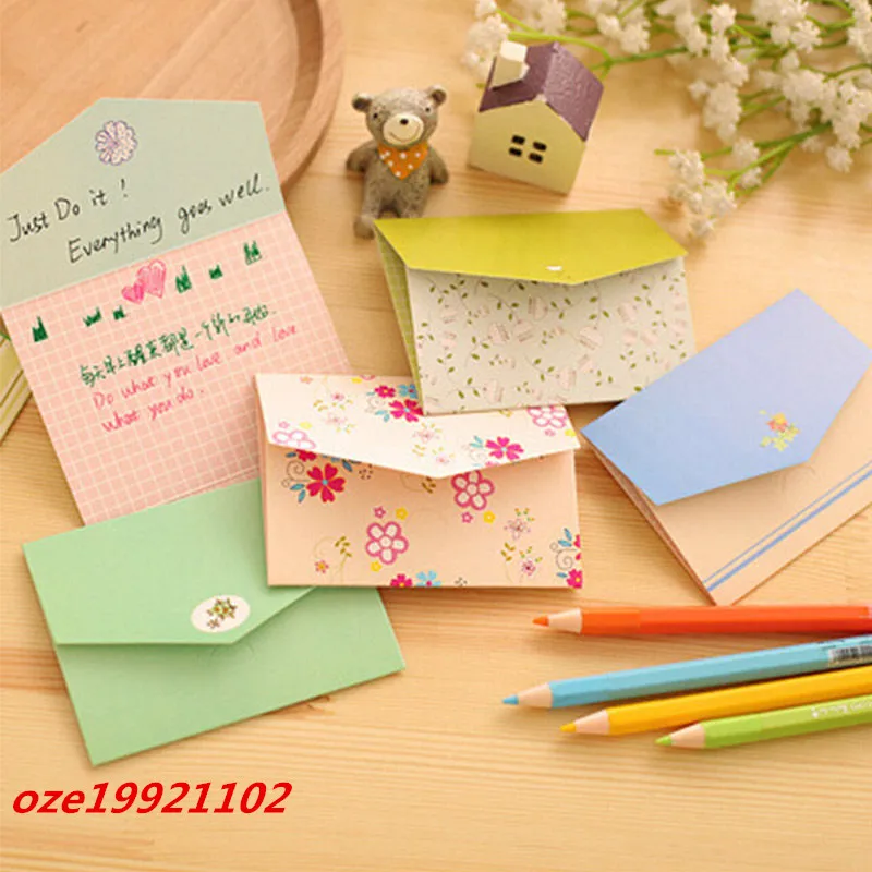 

6pcs/set Floral Folding Greeting Card Birthday Christmas Envelope Writing Paper