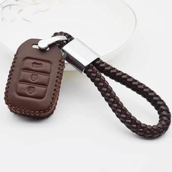 

Leather Car Key Cover with PU Leather Braid Woven Rope Key Holder For Honda Vezel City Civic Jazz BRV HRV Pilot CRV Accord