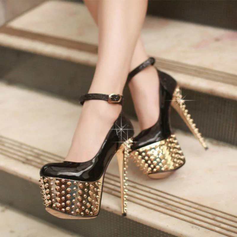 black_and_gold_ankle_stripper_heels_with_rivets_platform